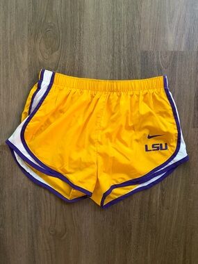 Nike Women's LSU Gold Athletic Shorts with Purple Trim